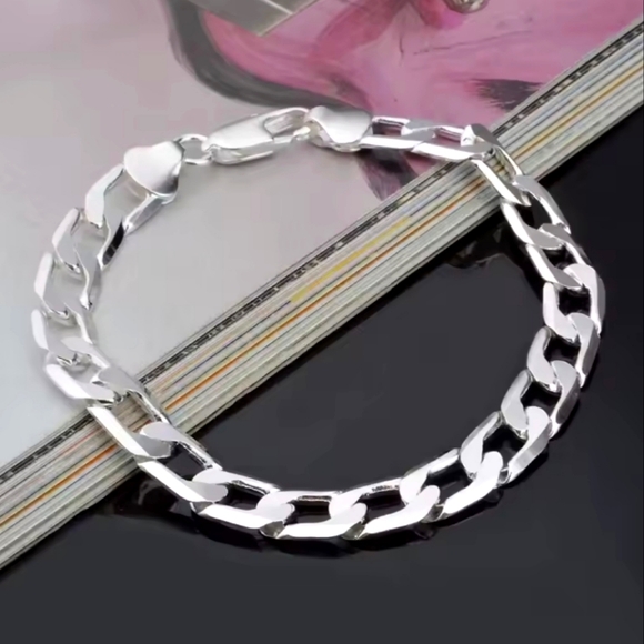 Men's 6mm. 925 Silver Cuban Chain Bracelet Christmas Birthday Fashion Gift NEW!